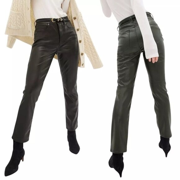 GAP Vintage Slim High Rise Vegan Faux Leather Pants Size 30/10R Green Mistletoe